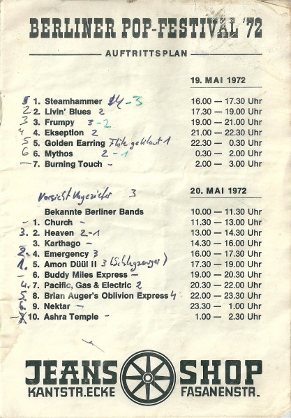 Golden Earring show announcement in program magazine Berlin (Germany) - Waldbühne May 19 1972